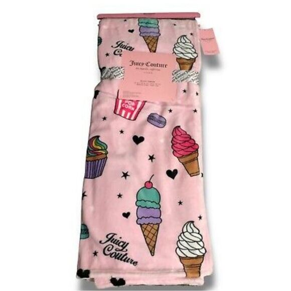 Juicy Couture Home Signature Logo    Hearts & Ice Cream Cones Throw Blanket - Picture 5 of 7